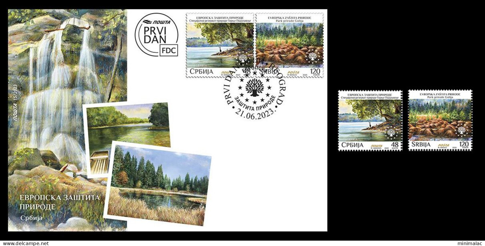 Serbia 2023 Europa Nature Protection Donau River Birds Heron Trees National Park Golija FDC + Stamp, MNH - Protection De L'environnement & Climat