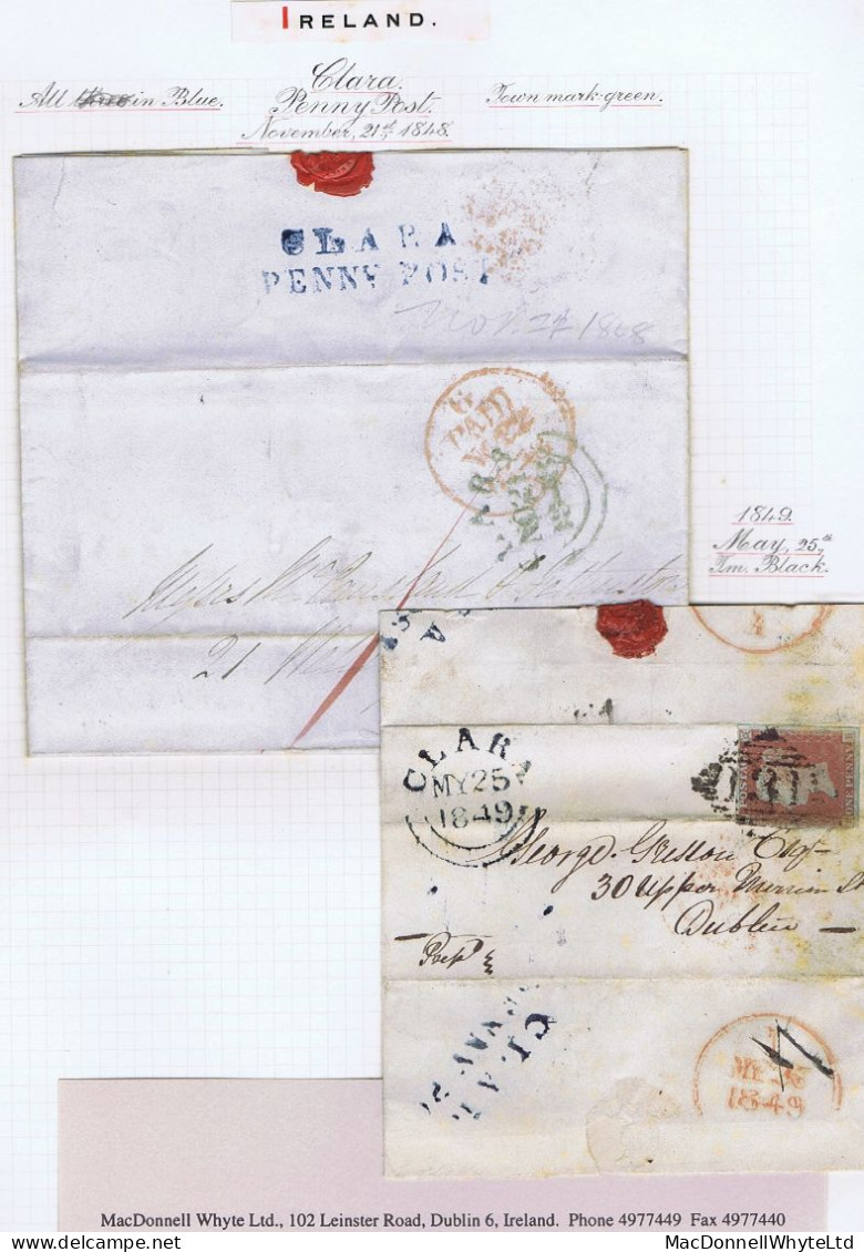 Ireland Offaly 1848 And 1849 Covers With CLARA/PENNY POST (posted At Ballycumber RH) Ex Field - Préphilatélie