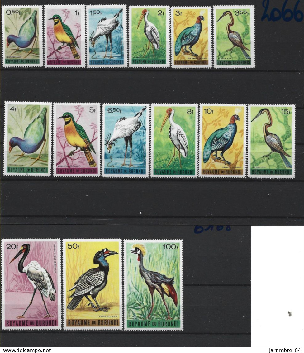 1965 BURUNDI 123-37** Oiseaux, 134 Dent Manquante-15f- - Unused Stamps