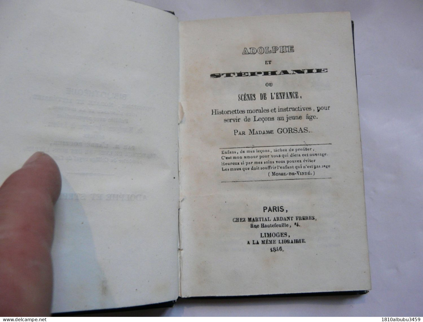 ADOLPHE ET STEPHANIE Ou Scènes De L 'Enfance - Mme GORSAS 1846 - Sociologia