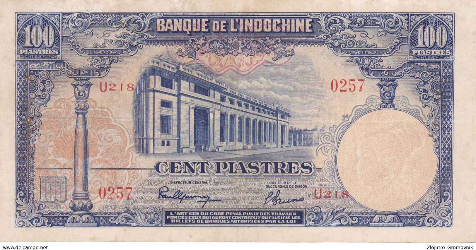100 Piastres 1940 !!! French Indochina BIC !   RARE - Indochine