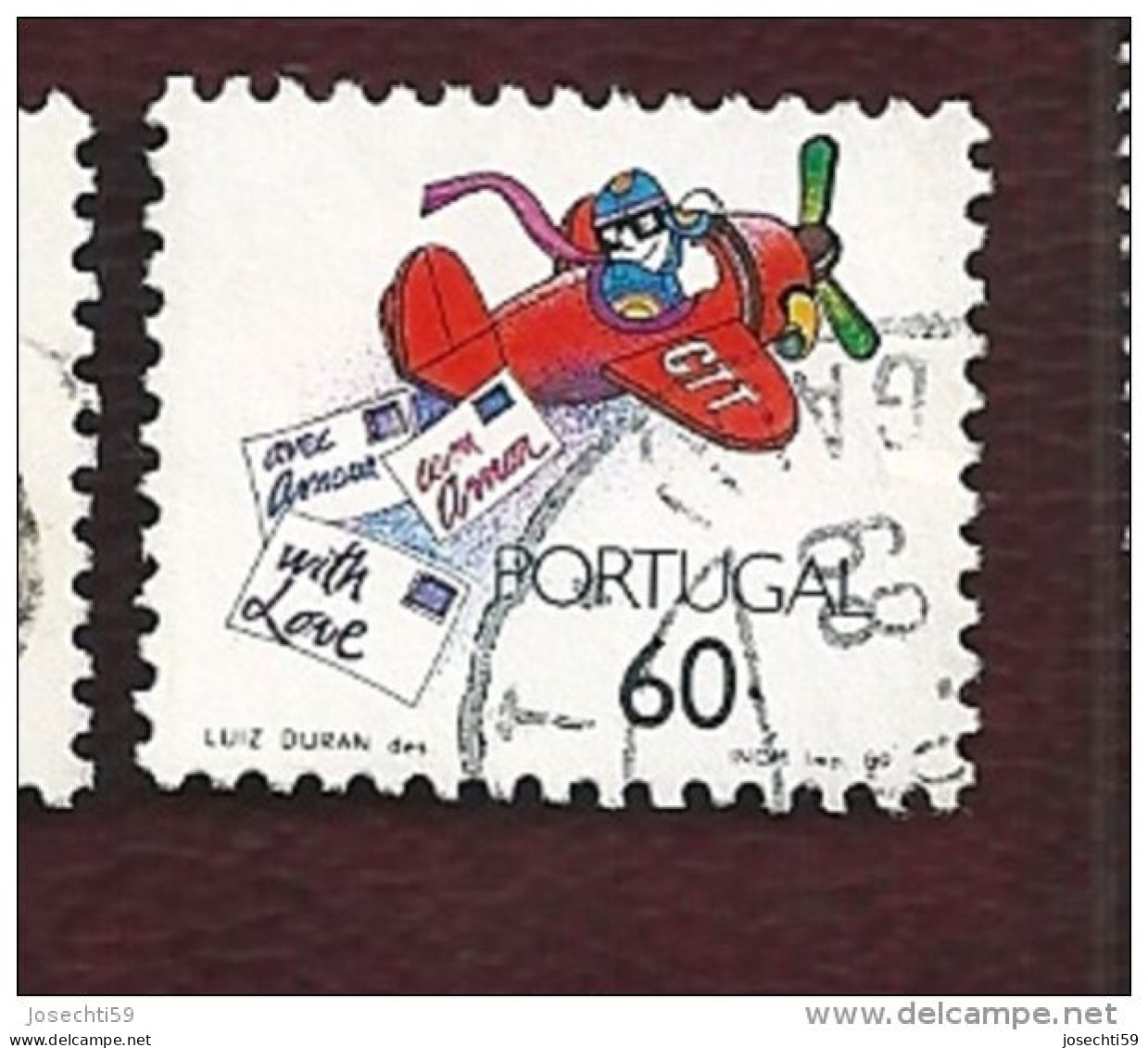 N° 1754 Avion Lâchant Des Lettres " Messages D Amour"    29 E  Timbre  Portugal Oblitéré 1989 - Gebraucht