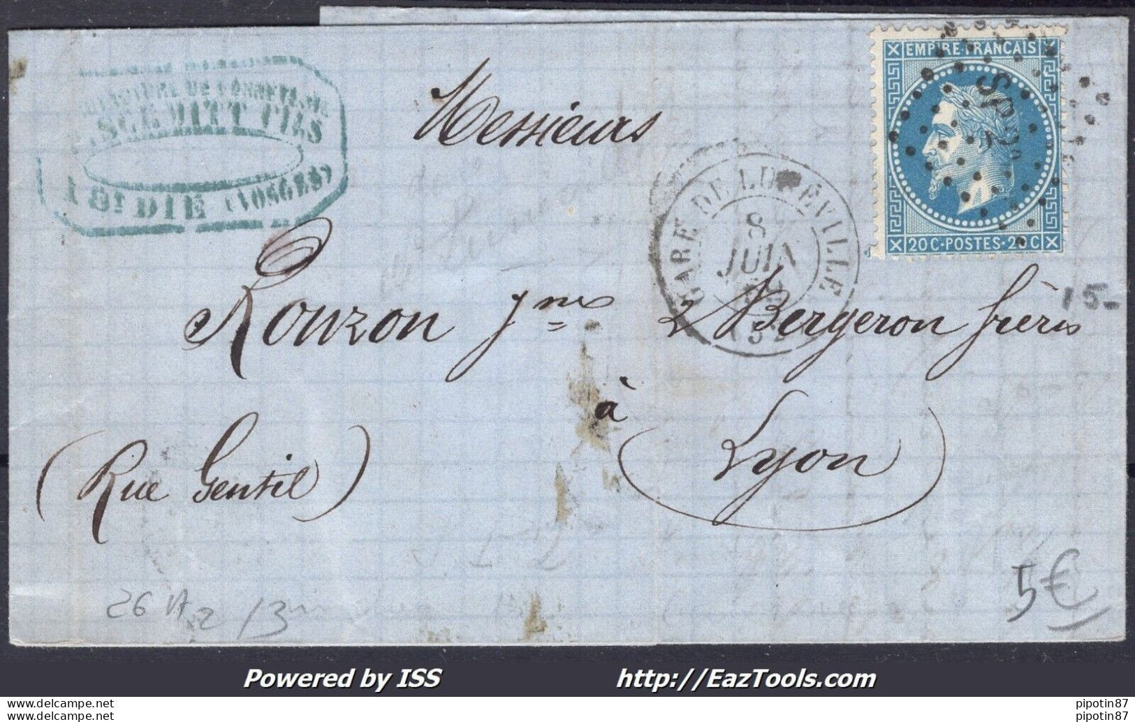 FRANCE N°29B SUR LETTRE AVEC AMBULANT SP2° + CAD GARE DE LUNEVILLE DU 08/06/1869 - 1863-1870 Napoleon III Gelauwerd