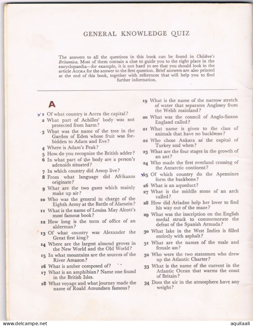 General Knowledge Quiz. 1963 Encyclopedia Britannica Ltd. - Education/ Teaching