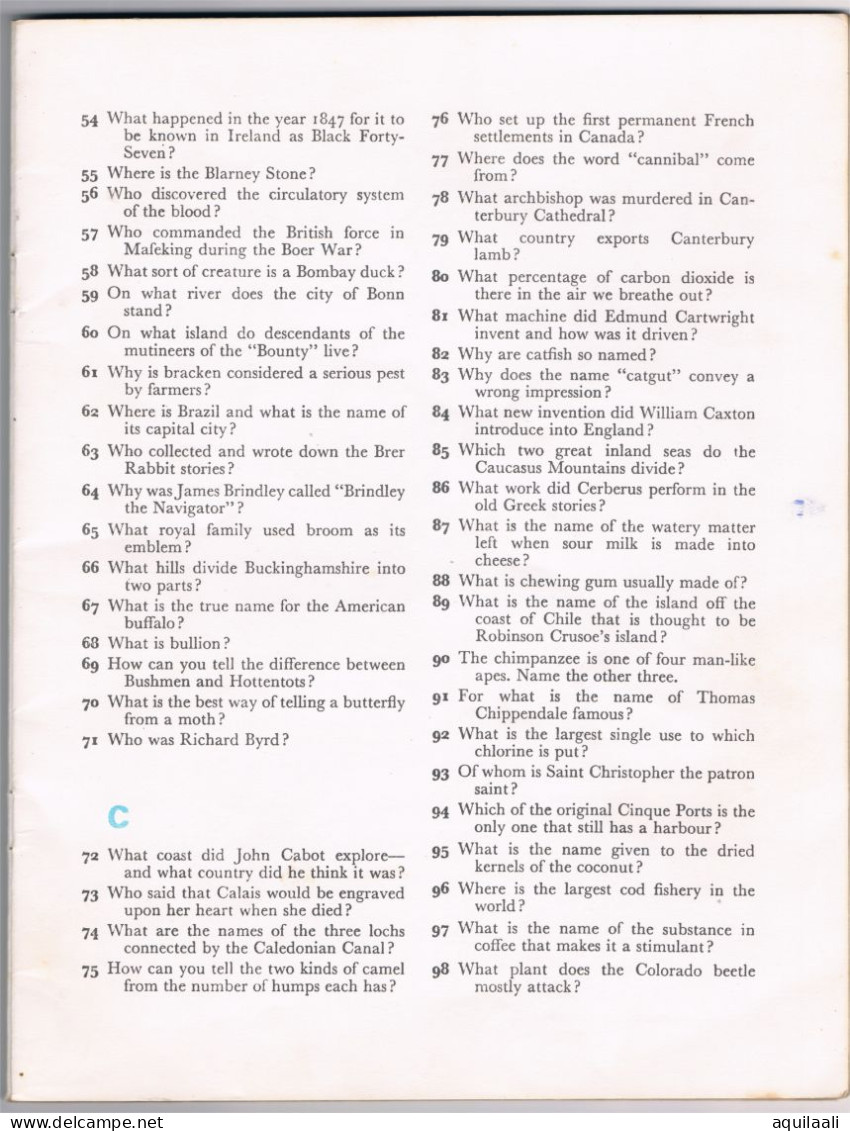 General Knowledge Quiz. 1963 Encyclopedia Britannica Ltd.