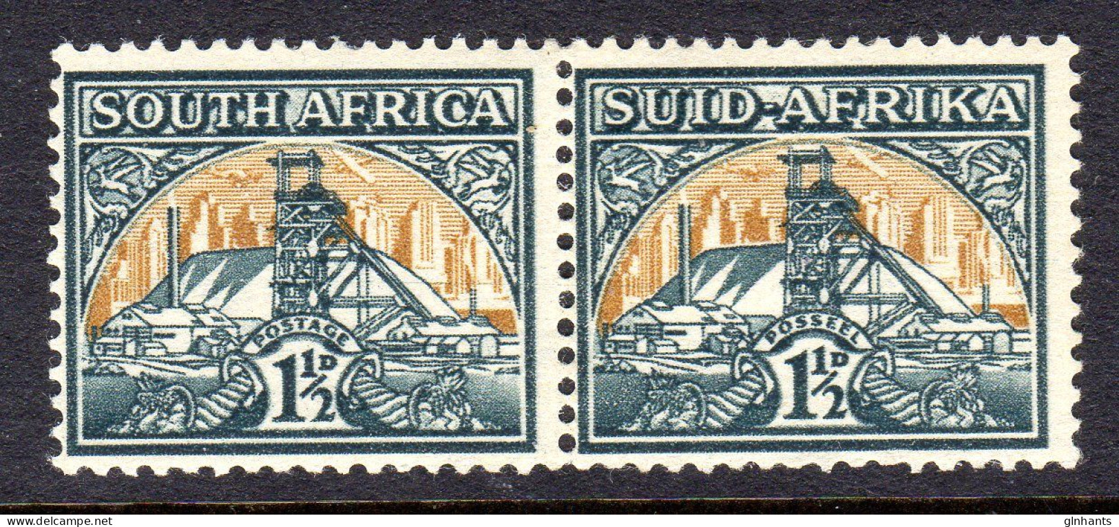 SOUTH AFRICA - 1941 GOLD MINE DEFINITIVE 1½d PAIR FINE LIGHTLY MOUNTED MINT LMM * SG 87 REF B - Unused Stamps