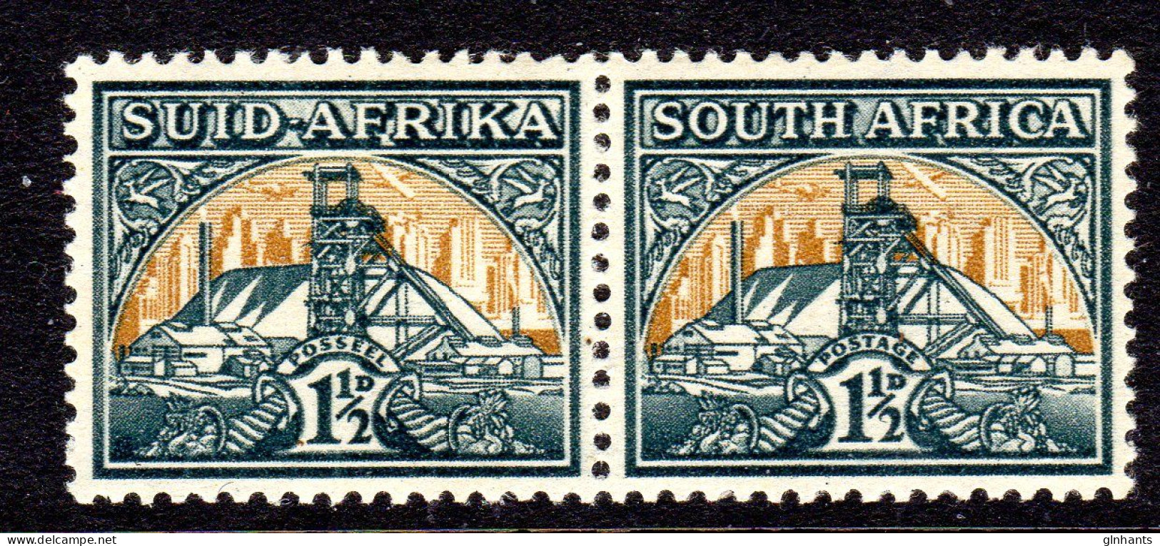 SOUTH AFRICA - 1941 GOLD MINE DEFINITIVE 1½d PAIR FINE MNH ** SG 87 - Unused Stamps