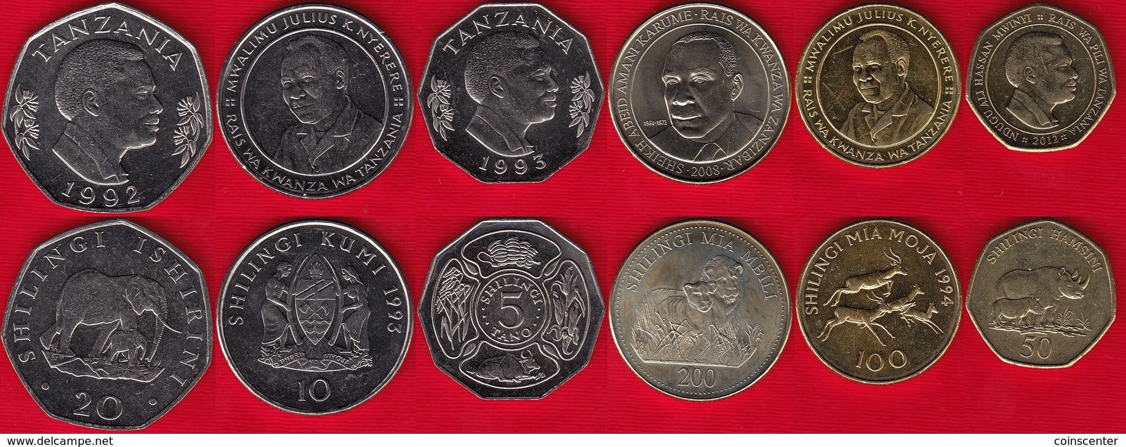 Tanzania Set Of 6 Coins: 5 - 200 Shillingi 1992-2012 UNC - Tanzanía