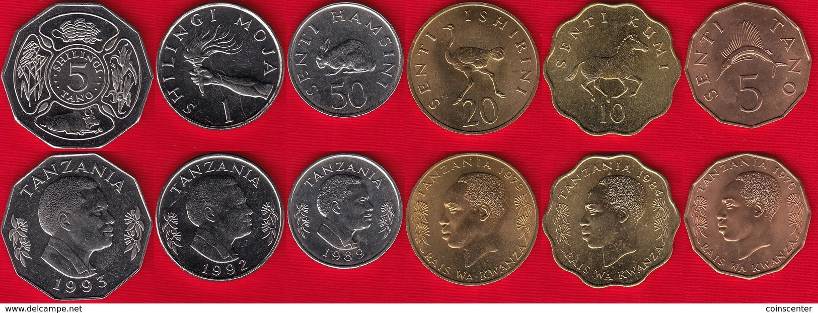 Tanzania Set Of 6 Coins: 5 Senti - 5 Shillingi 1976-1993 UNC - Tanzania