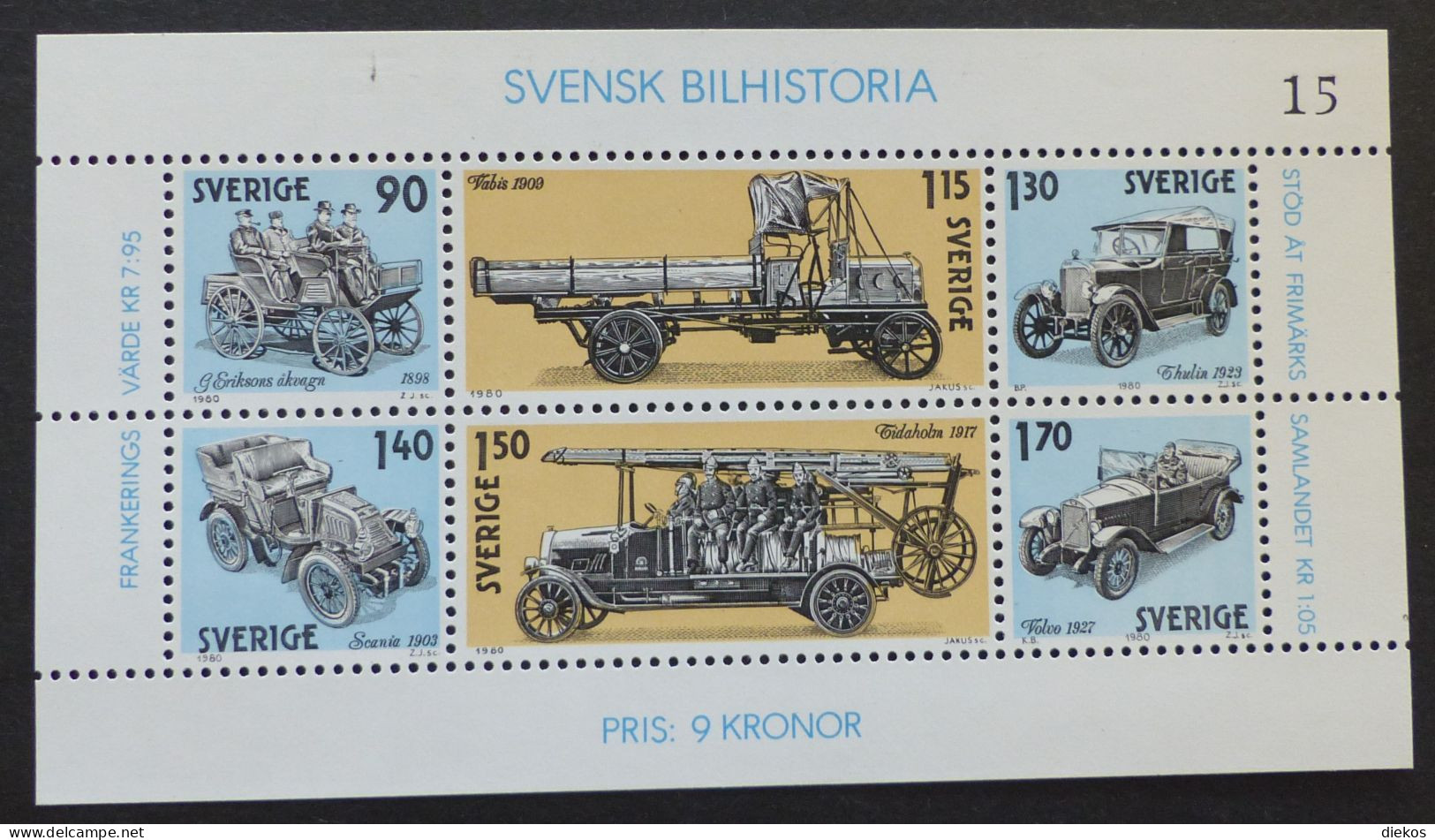 Sverige  1980  MI. B 8 1118-1123 - Svensk Bilhistoria  Postfrisch MNH ** #6125 - Blocks & Sheetlets