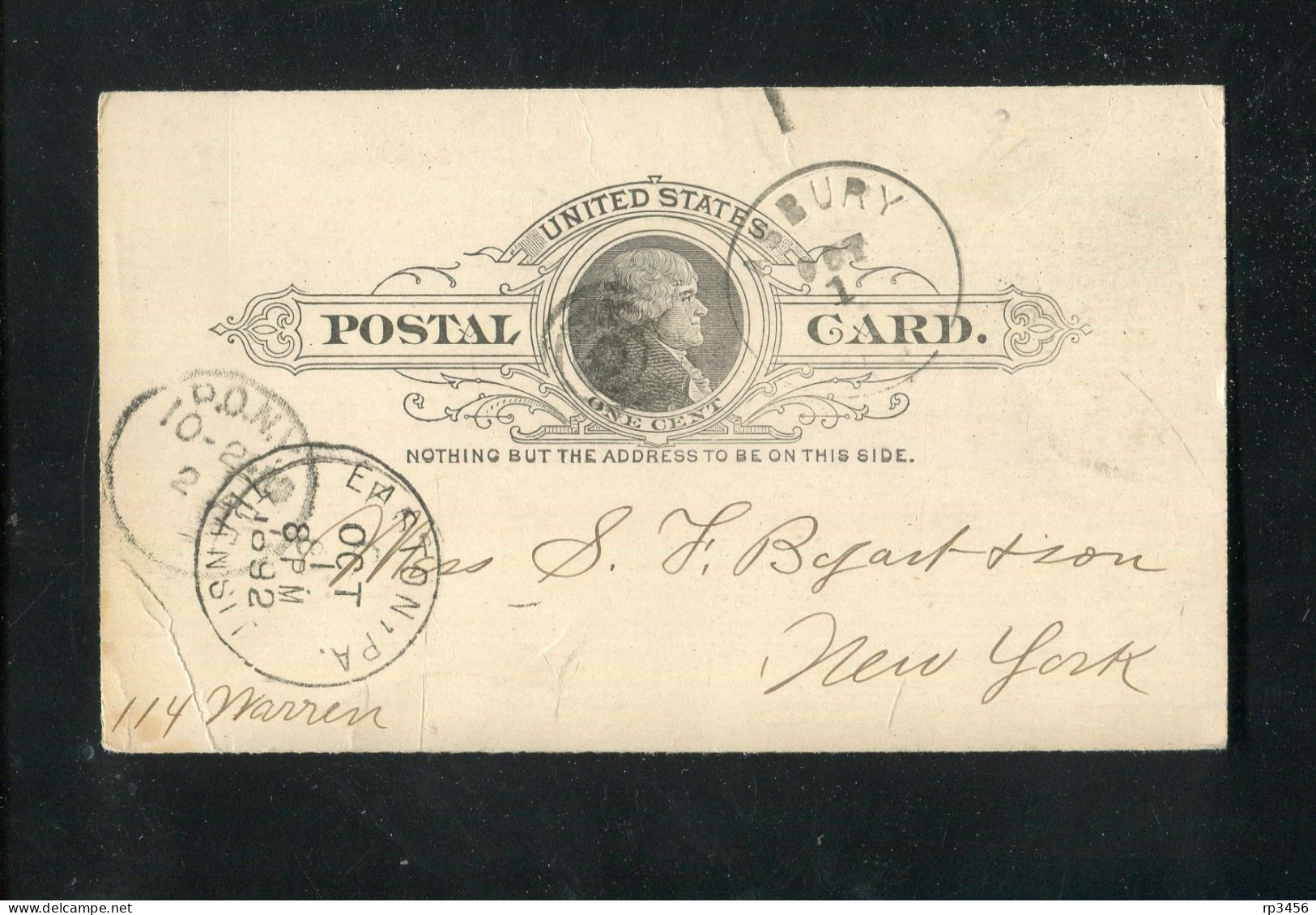 "USA" 1892, Postkarte Ex Asbury (D027) - ...-1900