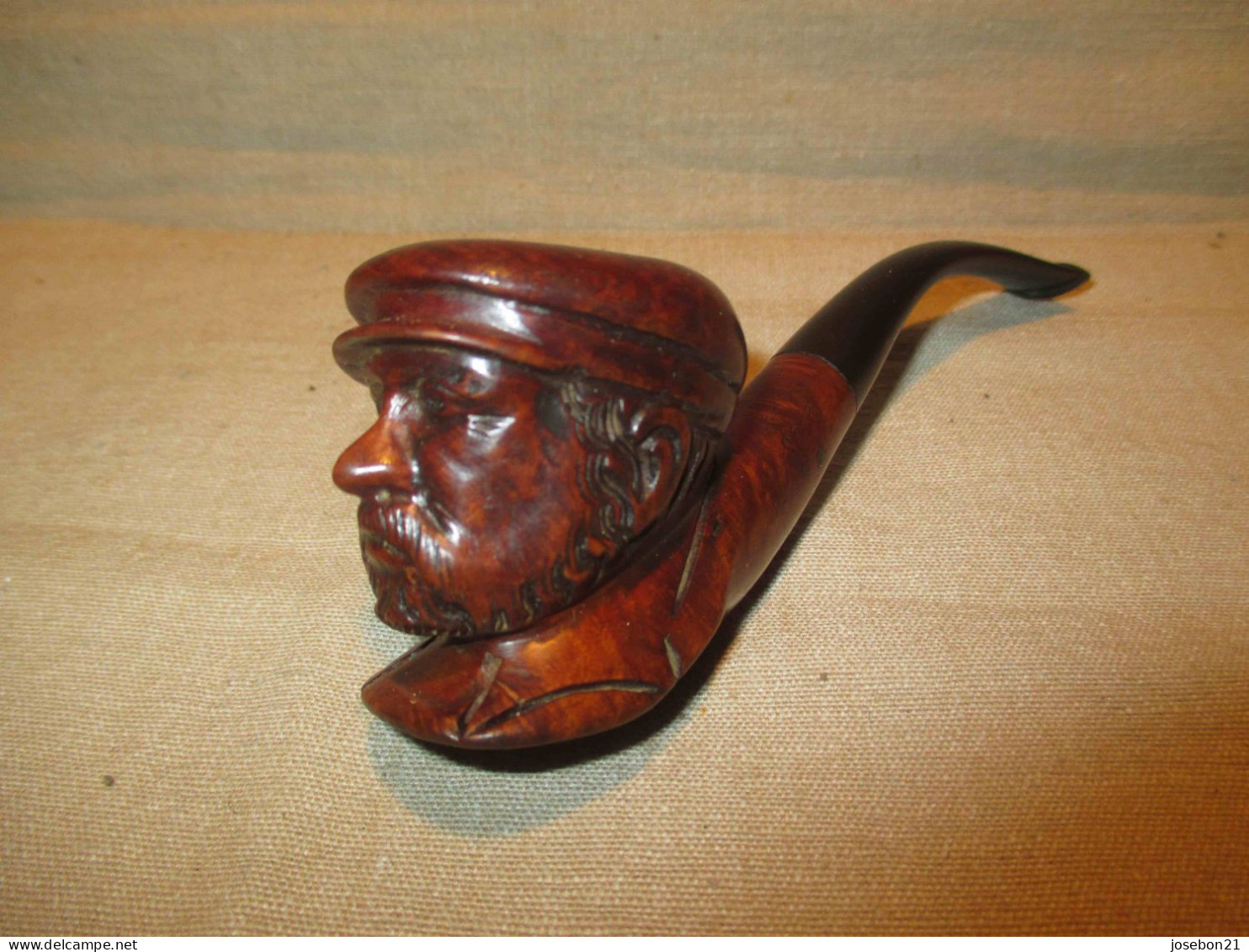 Ancienne Pipe Sina En Bruyère Sculptée Homme Début XX ème - Pijpen In Bruyèrehout