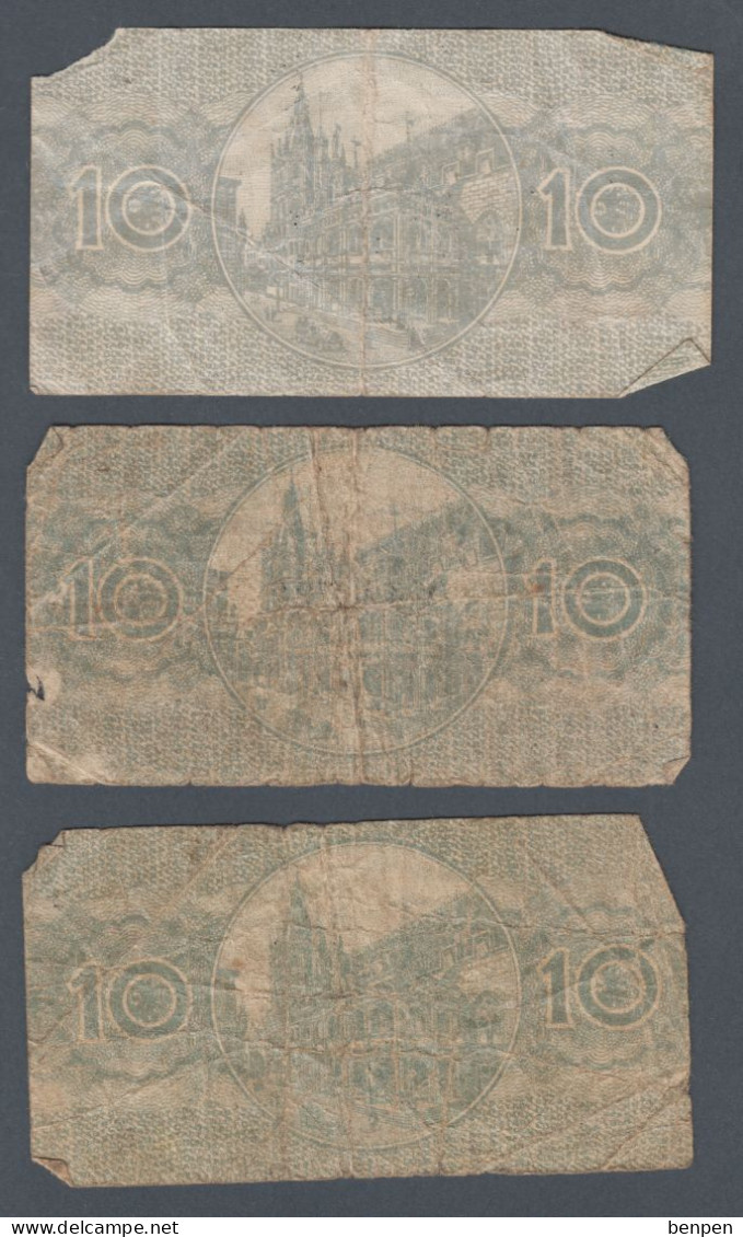 3 Billets Stadtcöln 1917 10 Pfennig, Gutschein über, Cein 1918, Billets Nécessité ? WWI 1ère Guerre Mondiale Cologne DE - Other & Unclassified