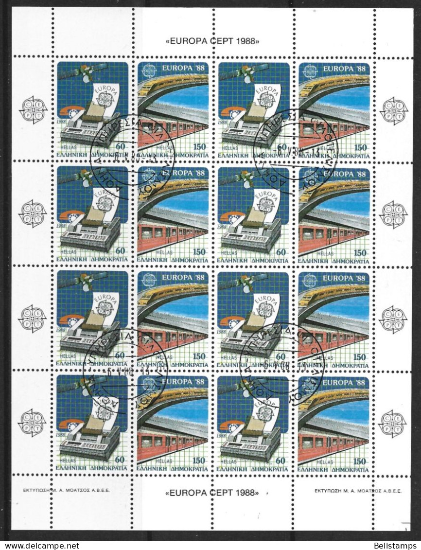 Greece 1988. Scott #1621-2 (U) Europa, Communication And Transport  *Complete Sheet* - Volledige & Onvolledige Vellen