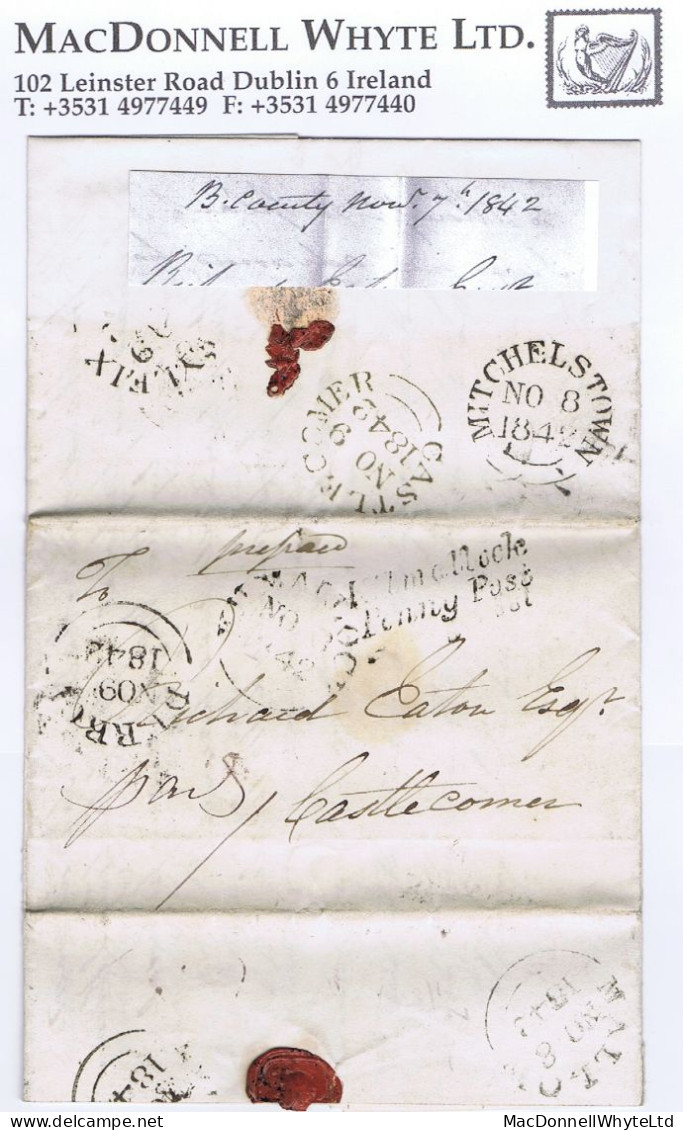 Ireland Limerick Kilkenny 1842 Letter Ballynacourty To Castlecomer With Italic "Kilmallock/Penny Post" Cross-country Rou - Prephilately