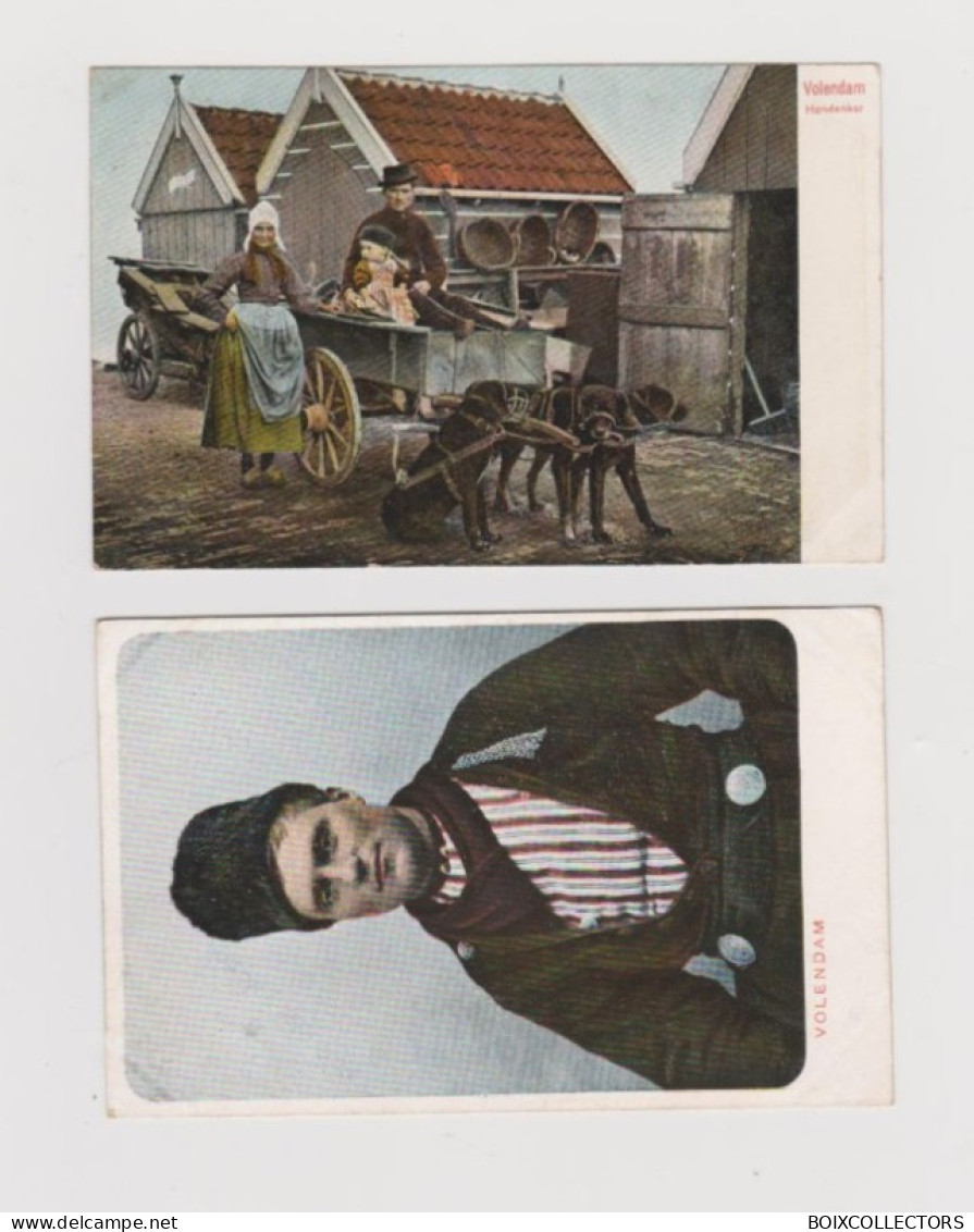 VOLENDAM HONDENKAR - ATTELAGE DE CHIEN - LOT 2 CPA HOLLANDE PAYS-BAS REF 40 - Collections & Lots