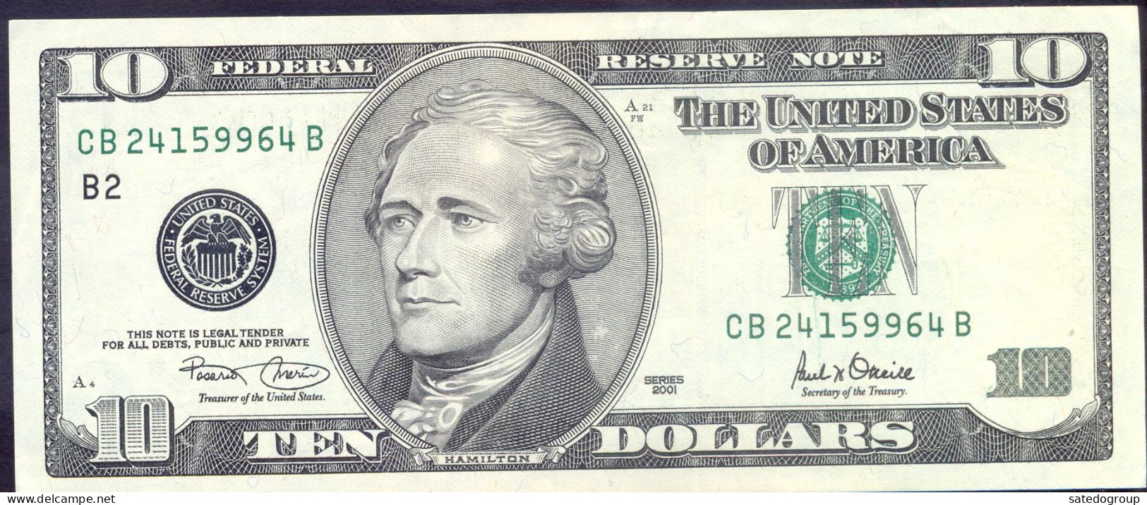 USA 10 Dollars 2001 B  - XF # P- 511 < B - New York NY > - Federal Reserve Notes (1928-...)