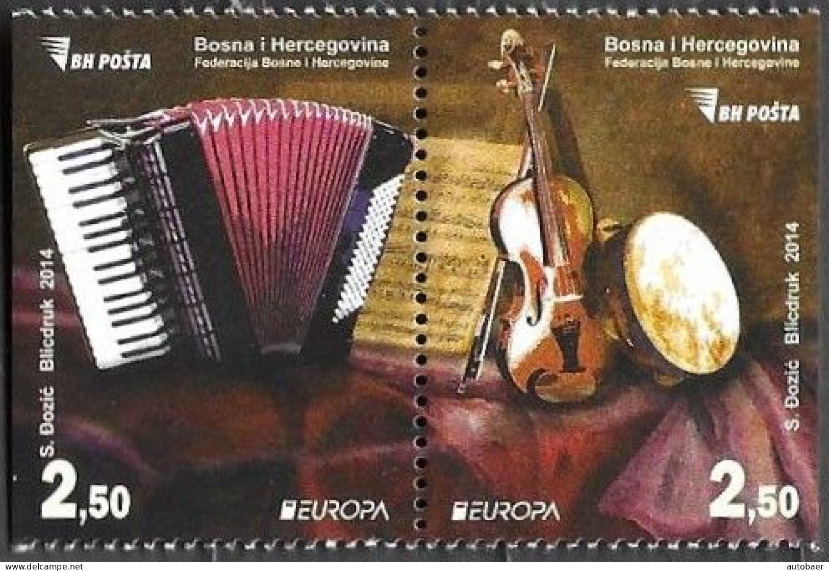 Bosna Bosnia Bosnien (Sarajevo) 2014 Europa Cept Music Instruments Michel 638-39D Ex Booklet Carnet MNH ** Postfr. Neuf - 2014