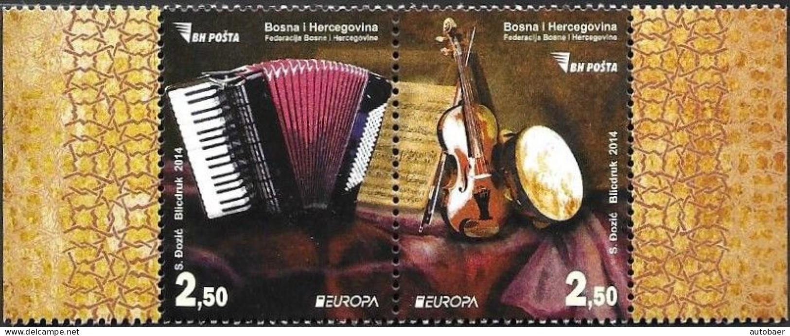 Bosna Bosnia Bosnien (Sarajevo) 2014 Europa Cept Music Instruments Michel 638-39A MNH ** Postfrisch Neuf - 2014