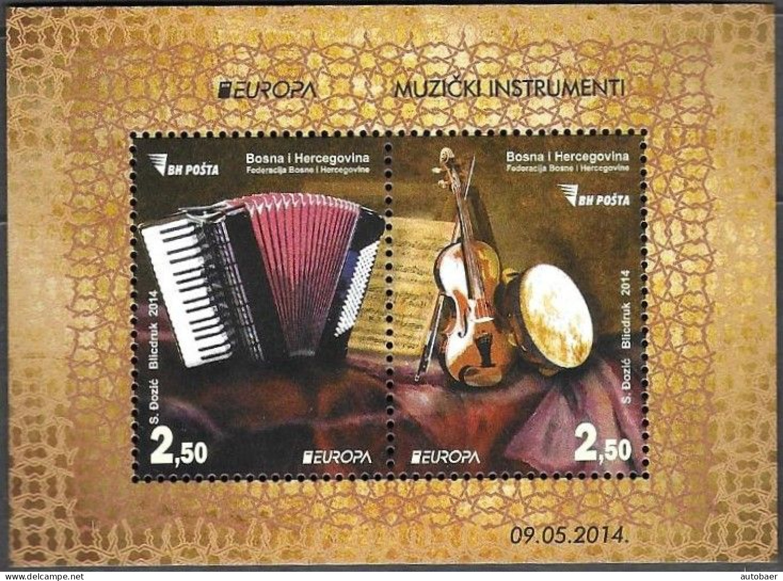 Bosna Bosnia Bosnien (Sarajevo) 2014 Europa Cept Music Instruments Michel Bl. 50 (638-39) MNH ** Postfrisch Neuf - 2014