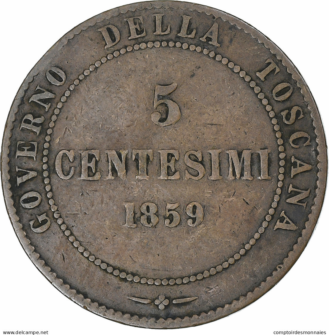 Italie, Toscane, Vittorio Emanuele II, 5 Centesimi, 1859, Heaton, Cuivre, TB+ - Gouvernement Révolutionnaire Provisoire