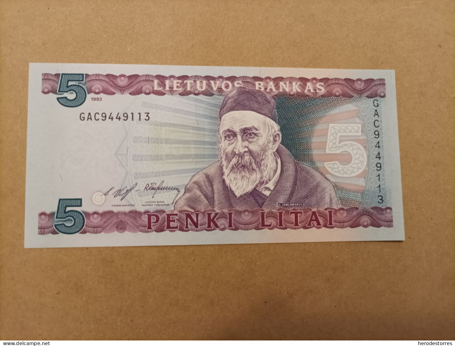 Billete De Lituania De 5 Litas, Año 1993, UNC - Lituania