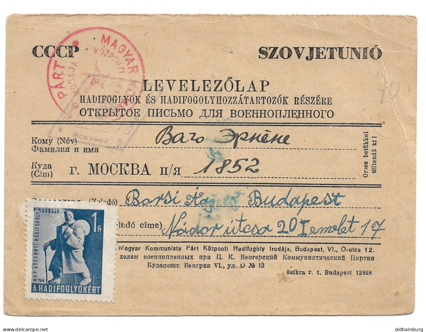 2353o: Ungarn- Beleg 20. Jänner 1947 Geschrieben - Storia Postale