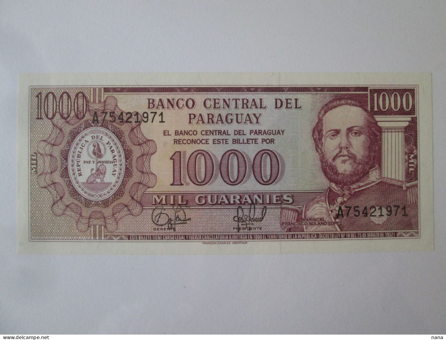 Rare Year! Paraguay 1000 Guaranies 1995 UNC Banknote,see Pictures - Paraguay