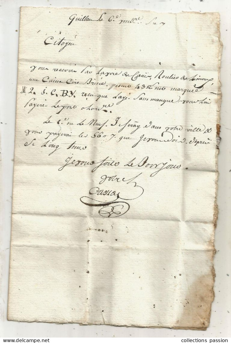 Lettre, Préphilatélie, Précurseurs XVIII, 1798, 6 Vendémiaire An 7, 10, QUILLAN, 3 Scans - 1701-1800: Precursors XVIII