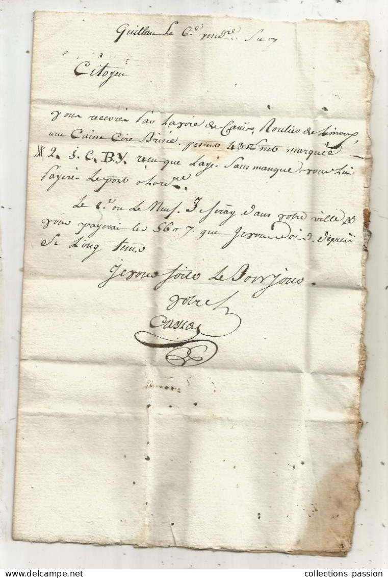 Lettre, Préphilatélie, Précurseurs XVIII, 1798, 6 Vendémiaire An 7, 10, QUILLAN, 3 Scans - 1701-1800: Précurseurs XVIII