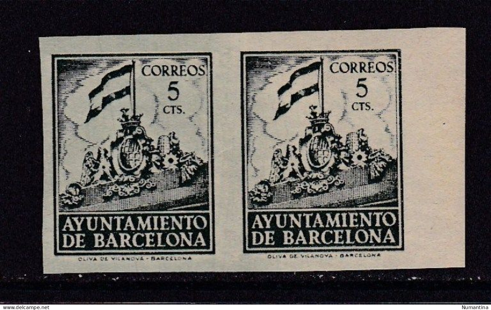 1940 - España - Barcelona - Frontispicio Del Ayuntamiento - Edifil 26s - Pareja MNH - Tonalizado Parcialmente Verde. - Barcelona