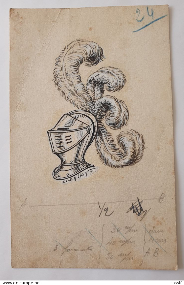 Casque Médiéval Aquarelle Et Encre Jacques HILPERT - Cascos