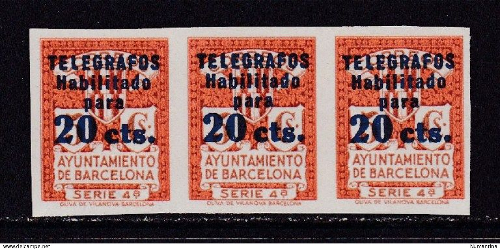 1934 - España - Barcelona - Telegrafos - Edifil 11s - Tipo B Habilitado - Bloque 3 - MNG - Valor 276 € - Barcelona