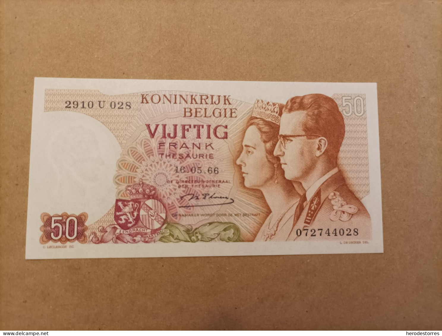 Billete De Bélgica De 50 Francos, Año 1966, UNC - A Identificar