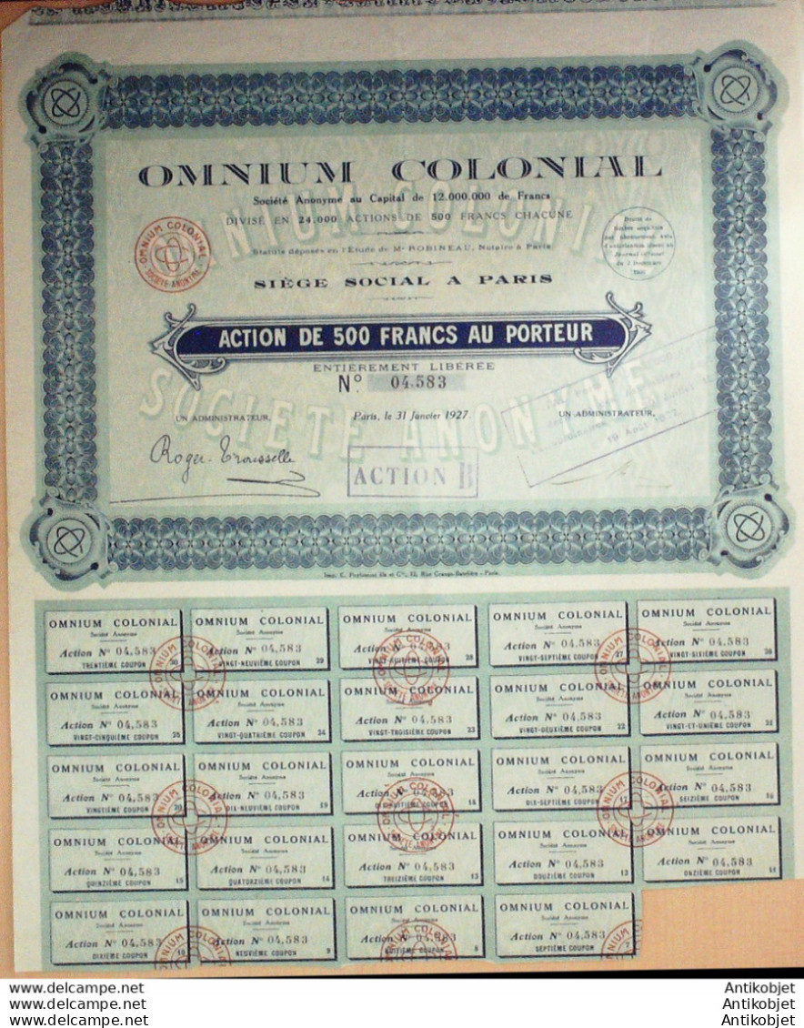 Omnium Colonial (Industrie Du Pétrole) Paris Action 125 Fr 1925 - Mines