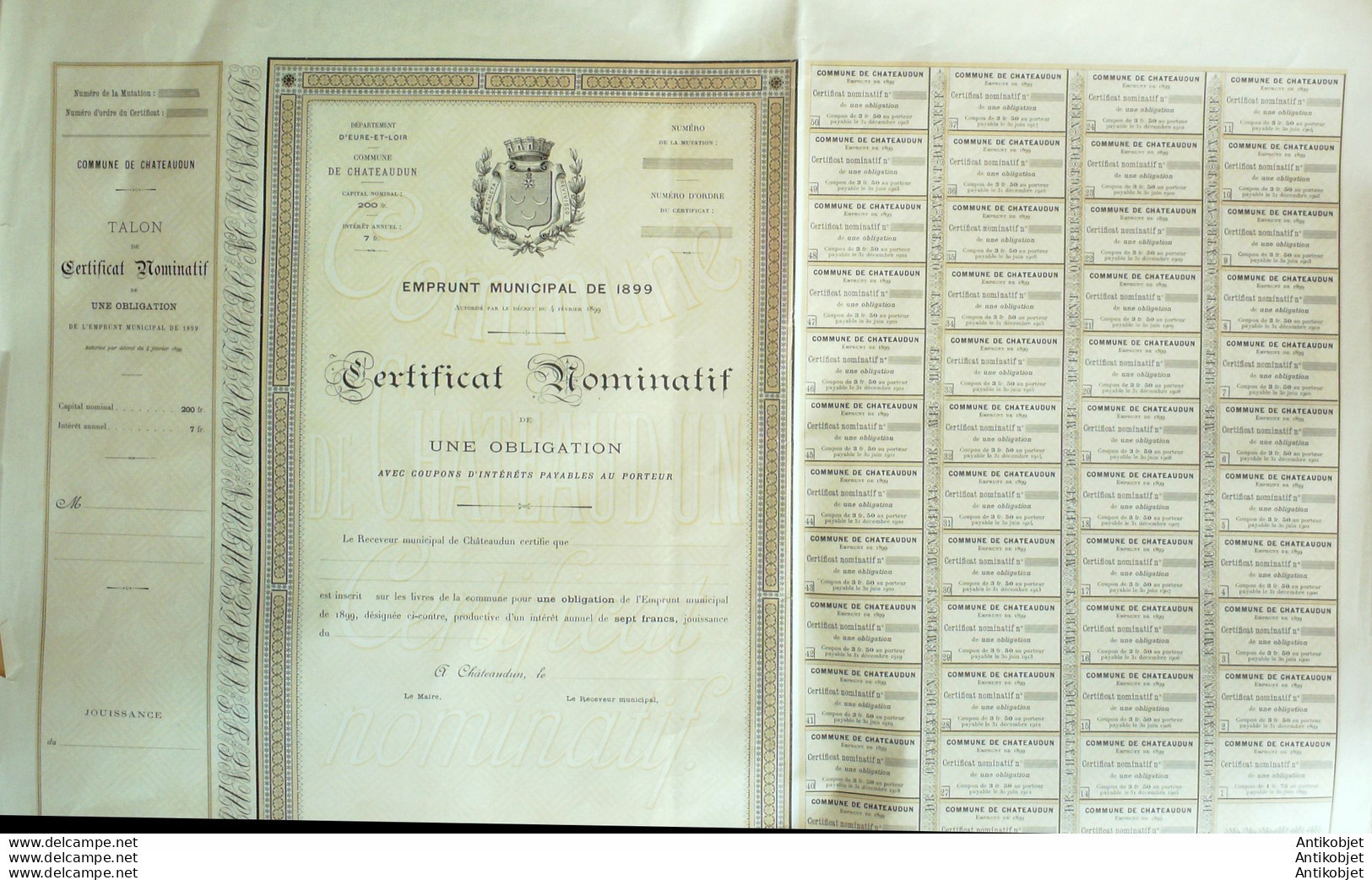 Emprunt De Chateaudun (Municipal) Obligation 200 Fr 1899 - D - F