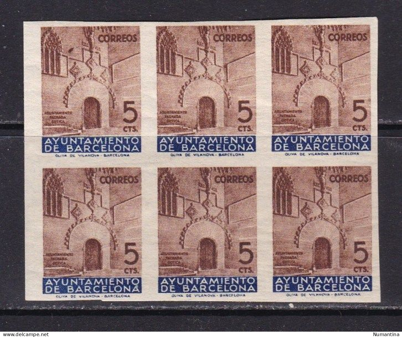 1936 - España - Barcelona - Edifil 13s - Puerta Gotica Ayuntamiento - MNH - Sin Dentar - Bloque 6 - Valor Catalogo 192 € - Barcelona