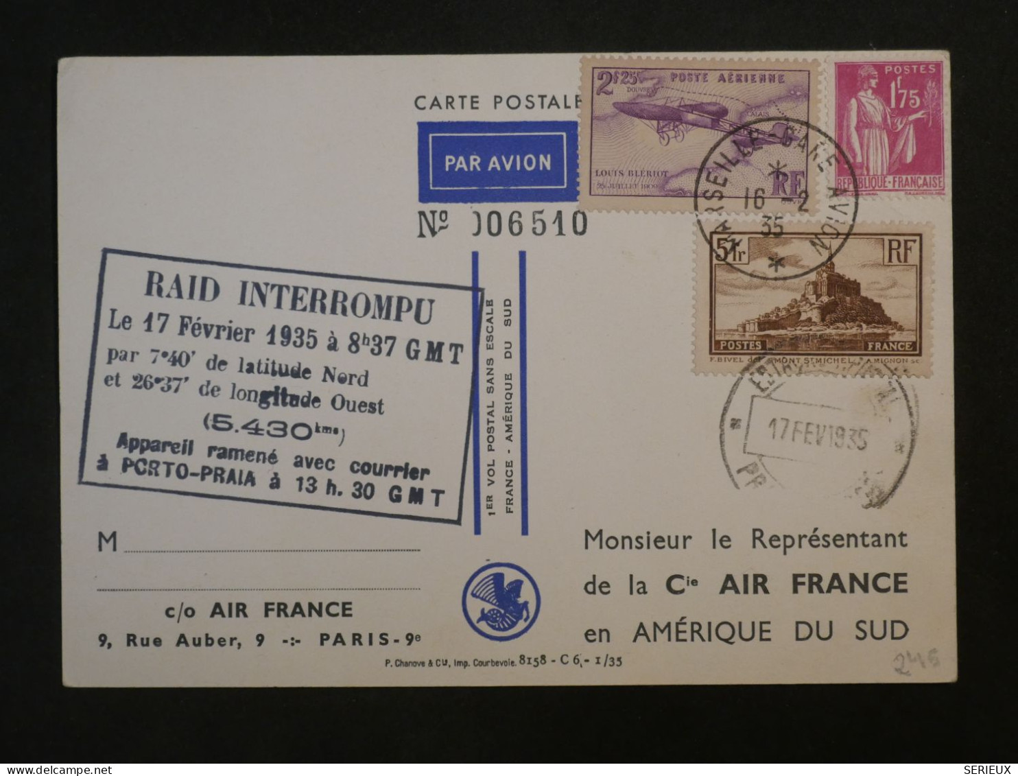 DD16 FRANCE BELLE CARTE RR  1935 RAID INTERROMPU    + VOIE CODOS ROSSI +++AMERIQUE SUD   ++ AFF.  INTERESSANT+++ - 1927-1959 Briefe & Dokumente