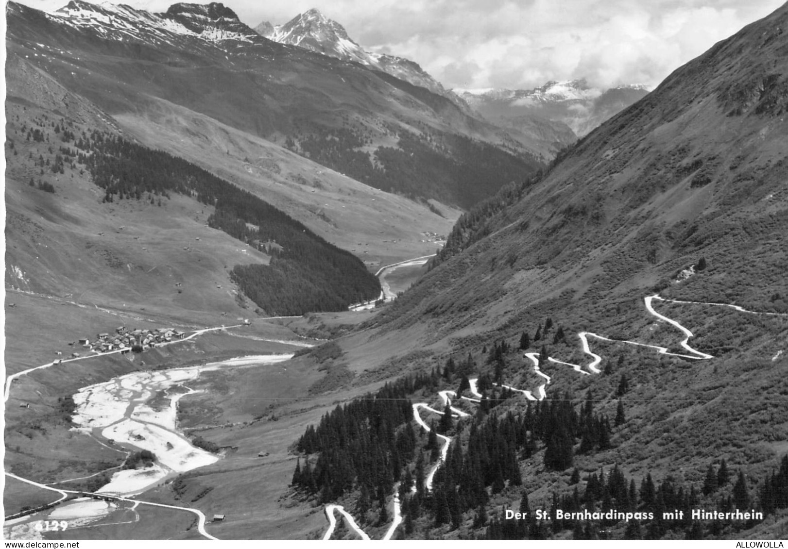 23606 " DER ST. BERNHARDINPASS MIT HINTERRHEIN " PANORAMA-TIMBRO RISTORANTE OSPIZIOVERA FOTO-CART. NON SPED. - Hinterrhein