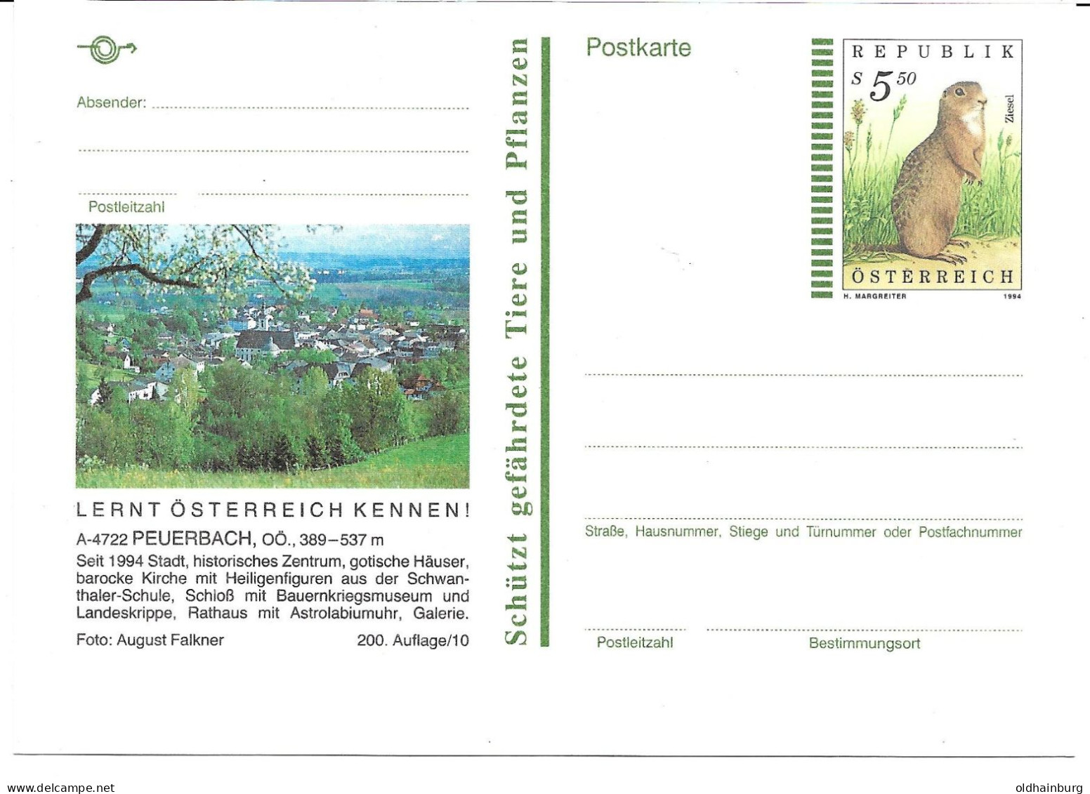 2355l: Österreich 1994, Margreiter: Bildpostkarte 4722 Peuerbach, Motiv Gotik, Barock, Schwanthaler, ** - Grieskirchen