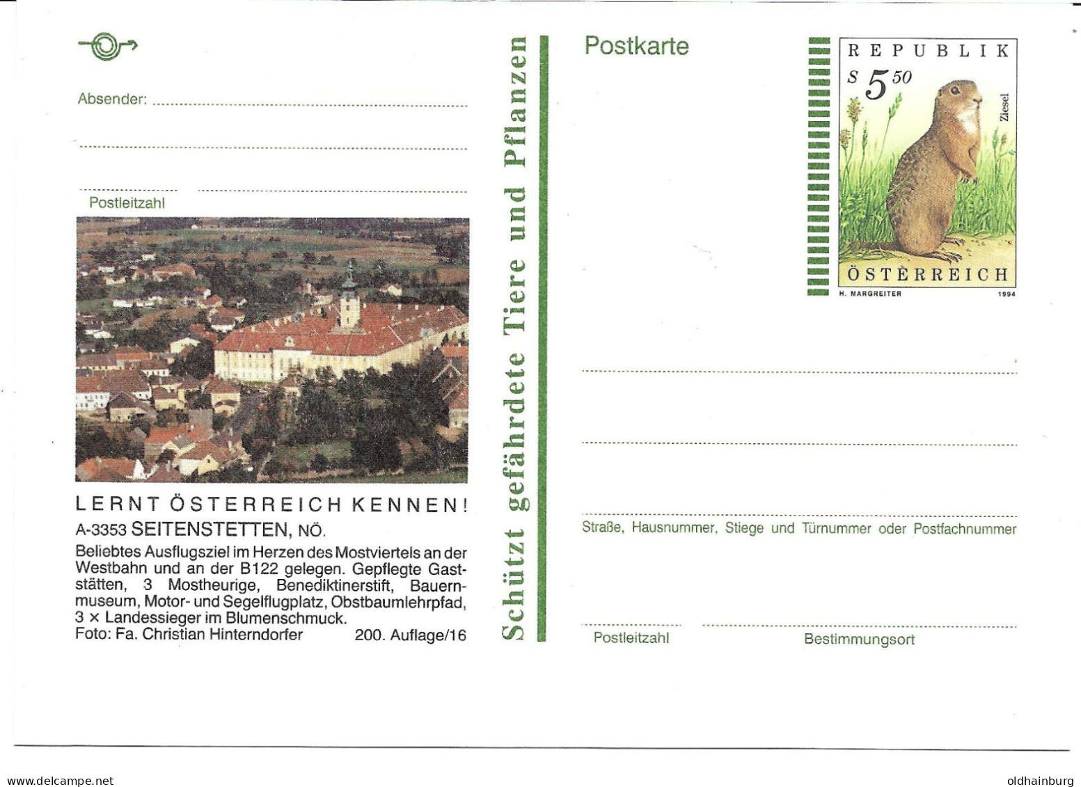 2355m: Österreich 1994, Margreiter: Bildpostkarte 3353 Seitenstellten, Motiv Stift Seitenstetten, ** - Amstetten
