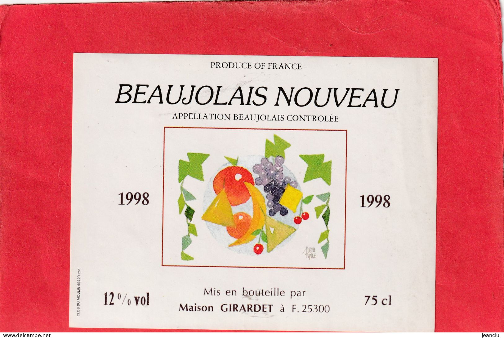 BEAUJOLAIS NOUVEAU .  1998  .  FRANCOISPAQUET  .  LE PERREON - Beaujolais