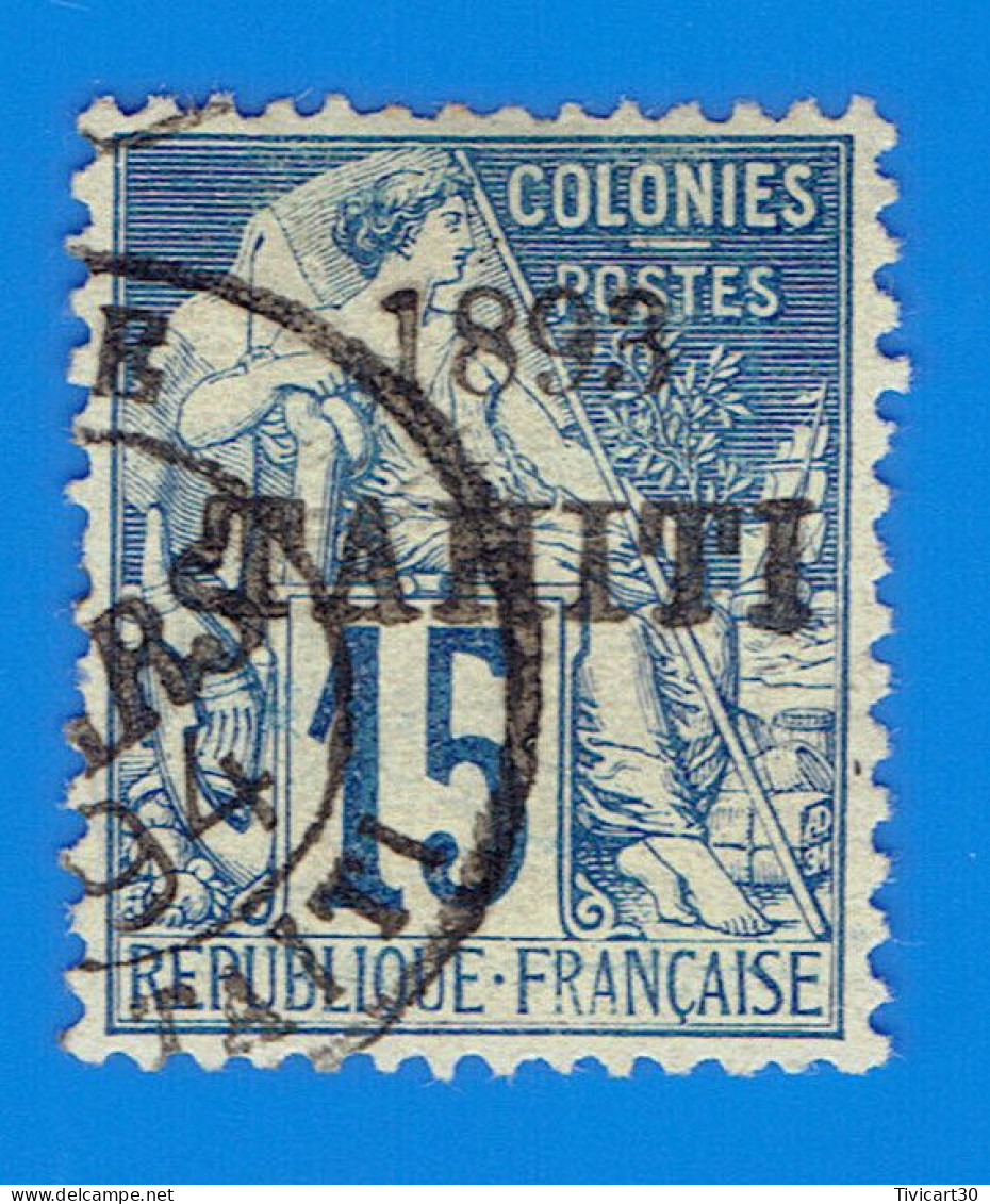 COLONIES FRANCAISES - EMISSIONS GENERALES - TAHITI - TIMBRE N° 24 OBLITERE (1894) - 15 C. Bleu SURCHARGE "1893 TAHITI" - Gebraucht