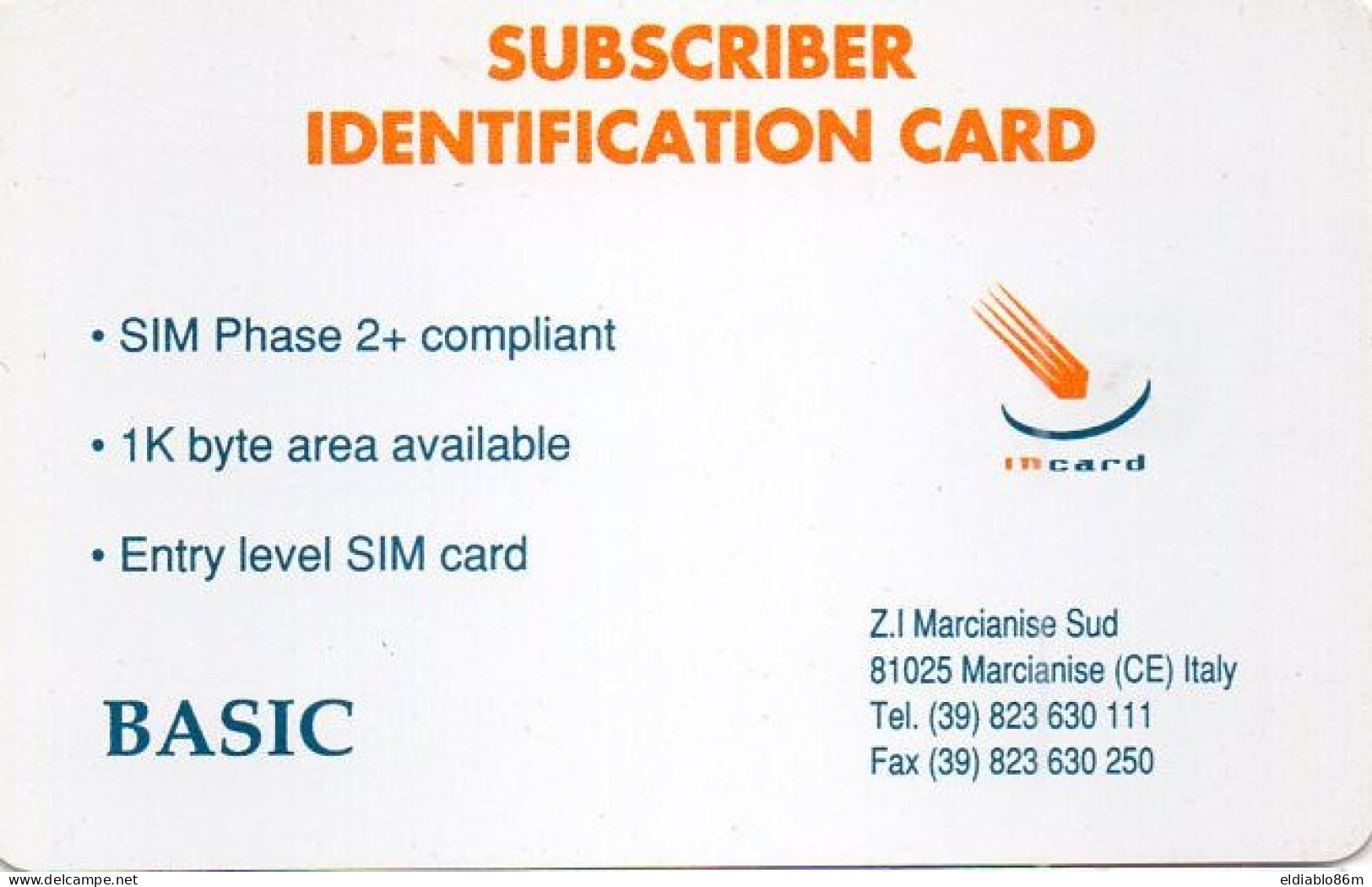 ITALY - CHIP CARD - TEST CARD - INCARD - INCELL IOS - SUBSCRIBER ID CARD BASIC - C&C 5509 - Tests & Diensten