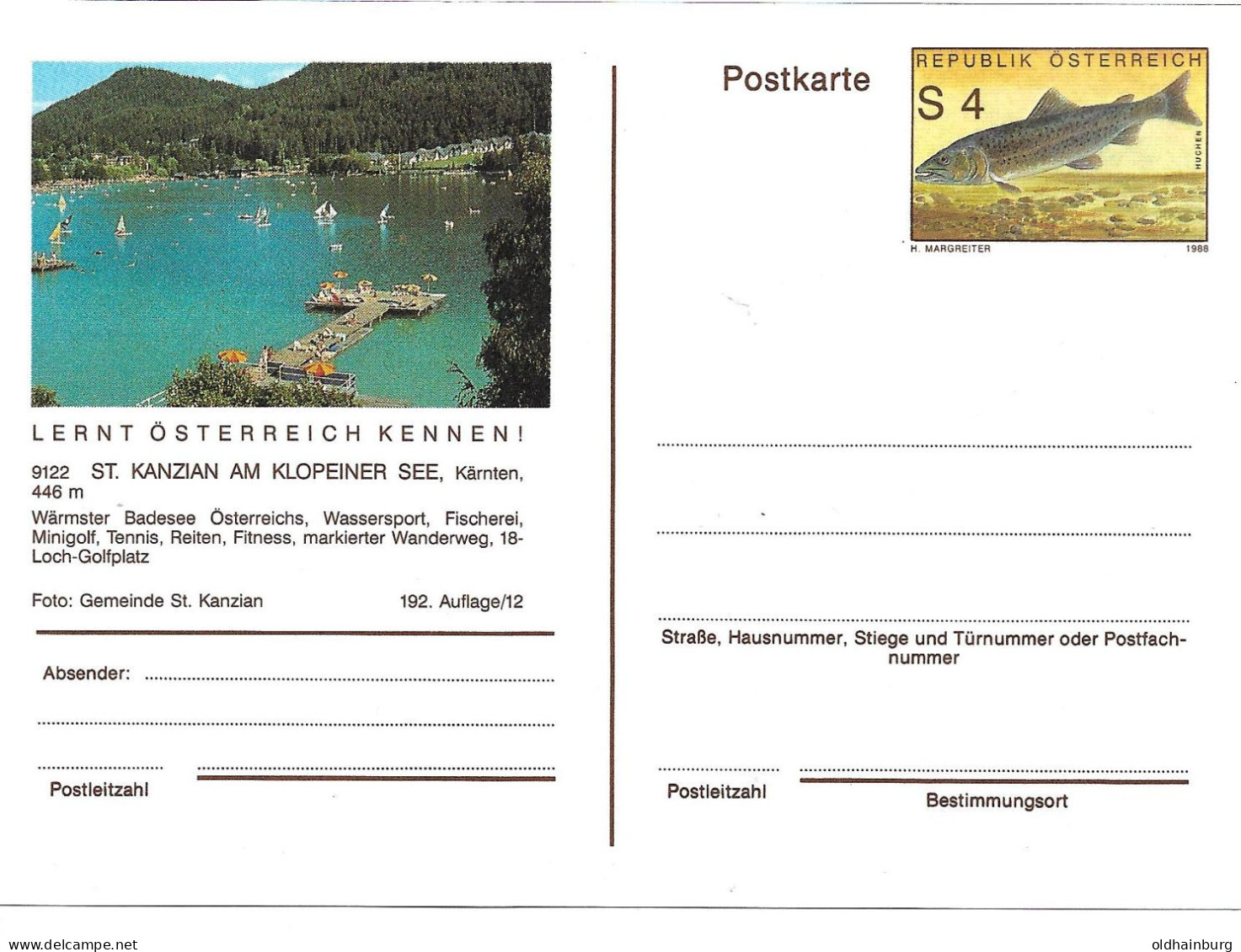2355s: Österreich 1988, Margreiter: Bildpostkarte 9122 St. Kanzian, Motiv Wassersport, Fischerei, Golf, Etc., ** - Klopeinersee-Orte