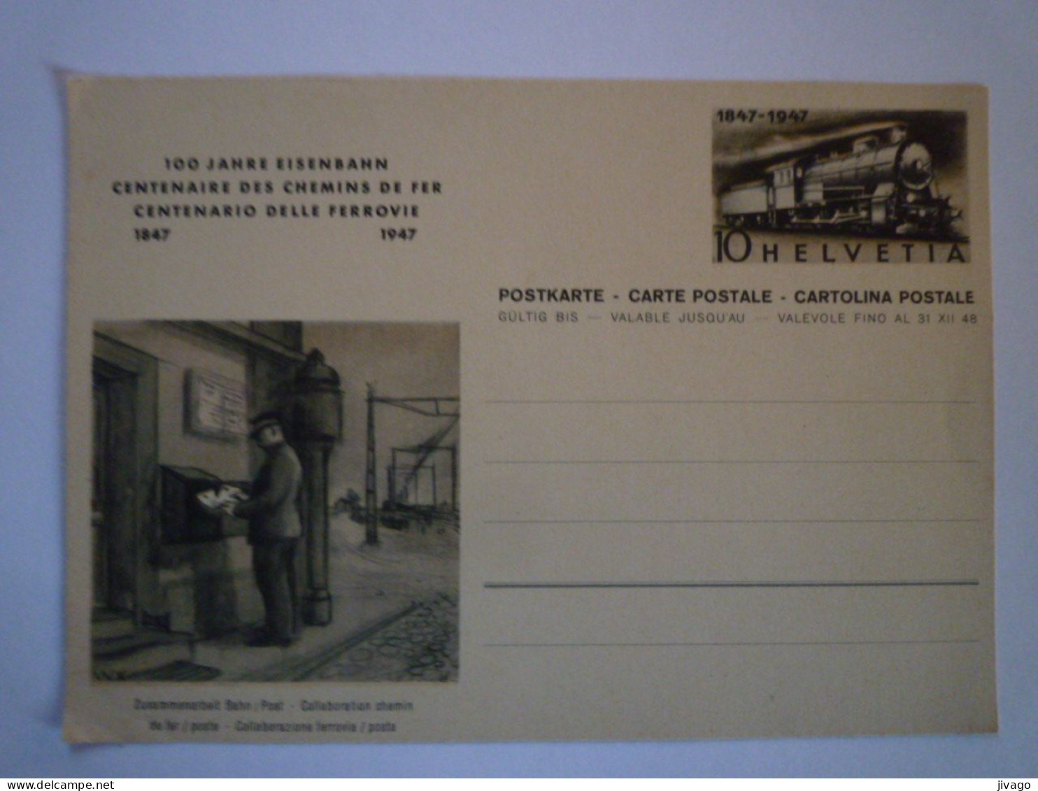 2023 - 2655  ENTIER POSTAL  " 100 JAHRE EISENBAHN "  1947  XXX - Entiers Postaux