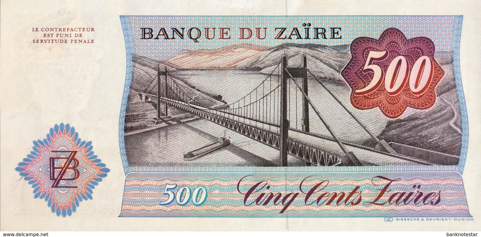 Zaire 500 Francs, P-30b (14.10.1985) - UNC - Zaïre