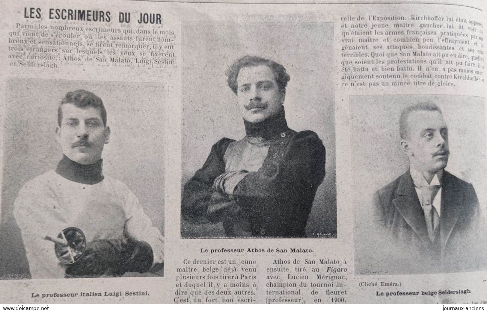 1901 ESCRIME - ESCRIMEURS DU JOUR - ATHOS DE SAN MALATO - LUIGI SESTINI - SELDERSLAGH ( BELGIQUE ) - VIE AU GRAND AIR - Schermen