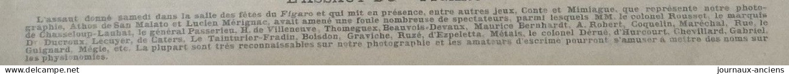 1901 ESCRIME L'ASSAUT DU FIGARO - CONTE MIMIAGUE - SAN MALTO - LUCIEN MERIGNAC - LA VIE AU GRAND AIR ETC.... - Fencing