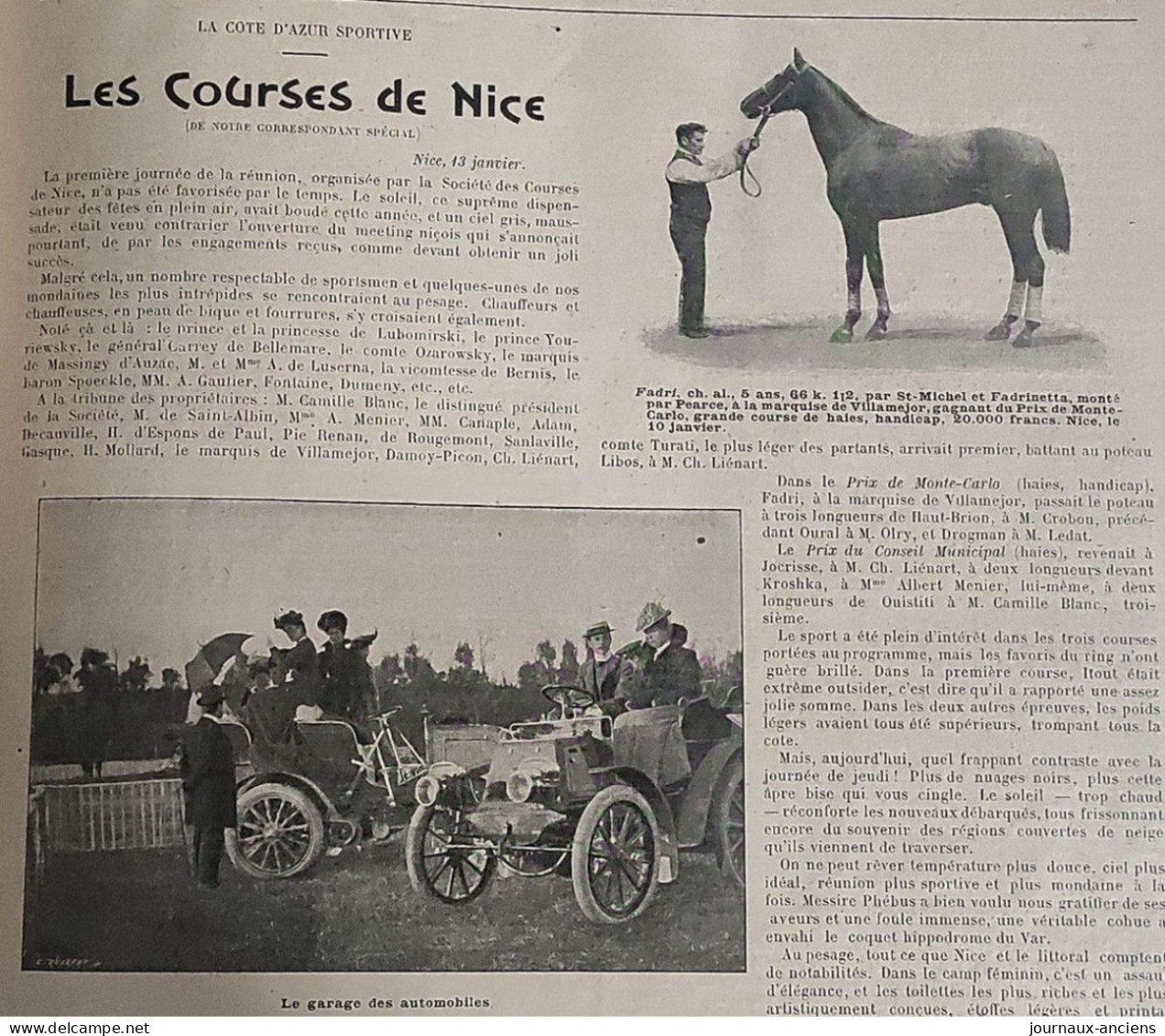 1901 LA CÔTE D'AZUR SPORTIVE - LES COURSES DE NICE - GRAND PRIX DE MONACO - MARQUISE DE VILLAMAJOR - LA VIE AU GRAND AIR - Hipismo